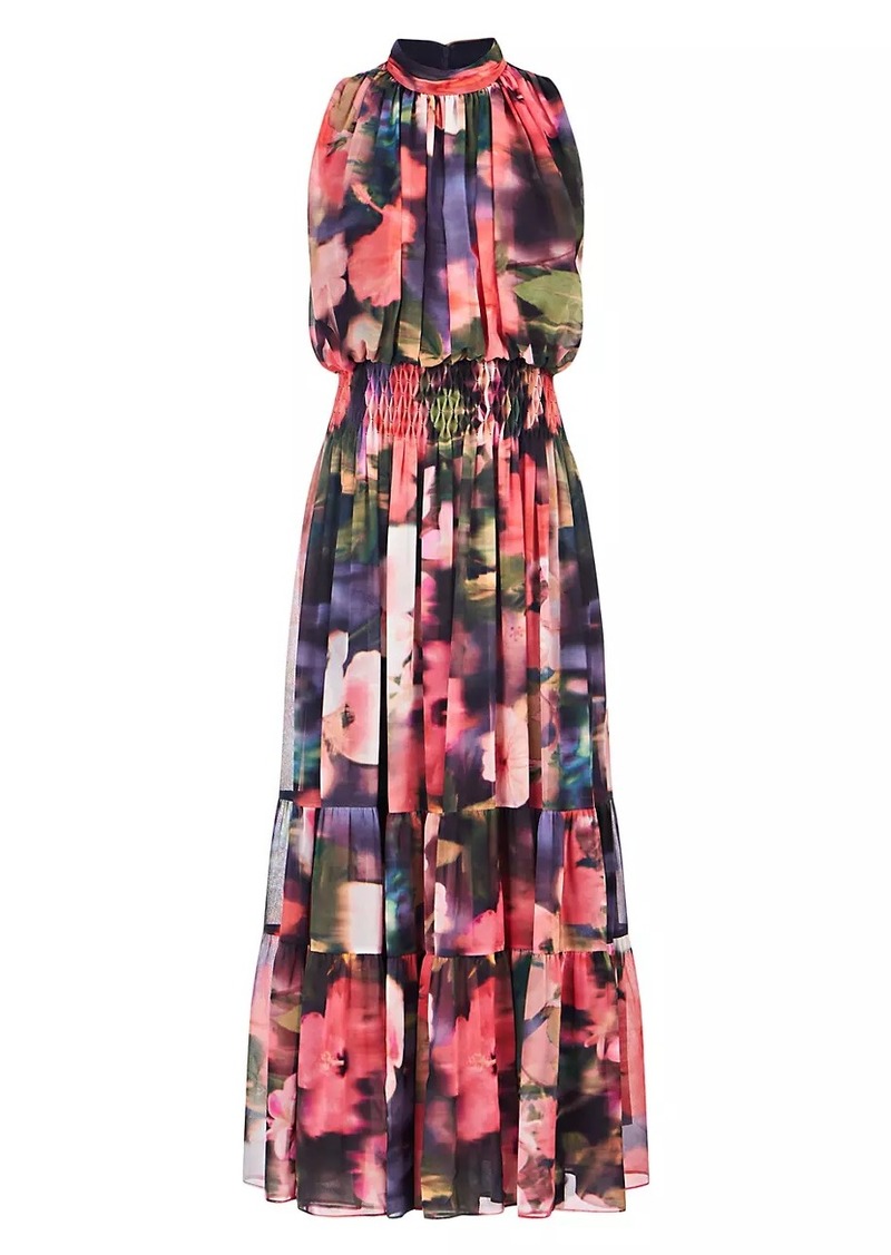 Kay Unger New York Leilani Hibiscus Print Blouson Maxi Dress