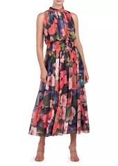 Kay Unger New York Leilani Hibiscus Print Blouson Maxi Dress
