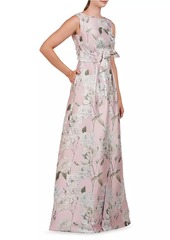 Kay Unger New York Lilianna Floral Jacquard Knotted Gown