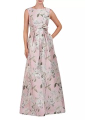 Kay Unger New York Lilianna Floral Jacquard Knotted Gown