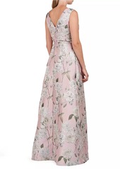 Kay Unger New York Lilianna Floral Jacquard Knotted Gown