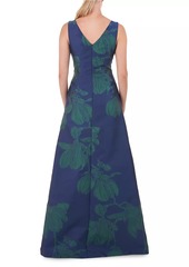 Kay Unger New York Lorena Magnolia-Jacquard Walk-Thru Jumpsuit