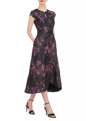 Kay Unger New York Massima Floral Jacquard Midi-Dress