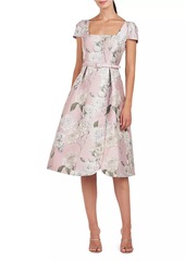 Kay Unger New York Mira Floral Jacquard Belted Midi-Dress