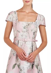 Kay Unger New York Mira Floral Jacquard Belted Midi-Dress