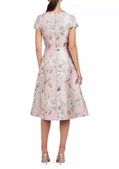 Kay Unger New York Mira Floral Jacquard Belted Midi-Dress