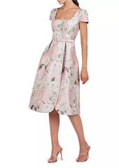 Kay Unger New York Mira Floral Jacquard Belted Midi-Dress