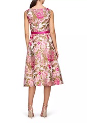 Kay Unger New York Miriam Floral Jacquard Belted Midi-Dress