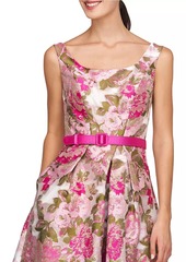 Kay Unger New York Miriam Floral Jacquard Belted Midi-Dress