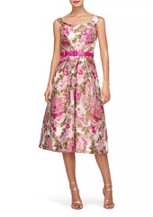 Kay Unger New York Miriam Floral Jacquard Belted Midi-Dress