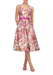 Kay Unger New York Miriam Floral Jacquard Belted Midi-Dress