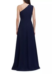 Kay Unger New York Nadine Embroidered Crepe One-Shoulder Gown