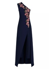 Kay Unger New York Nadine Embroidered Crepe One-Shoulder Gown