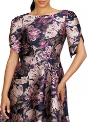 Kay Unger New York Natasha Floral Metallic Jacquard Short-Sleeve Midi-Dress