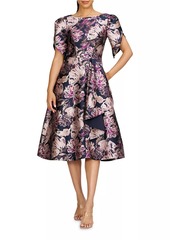 Kay Unger New York Natasha Floral Metallic Jacquard Short-Sleeve Midi-Dress