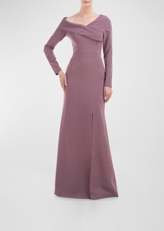 Kay Unger New York Off-Shoulder A-Line Stretch Crepe Gown