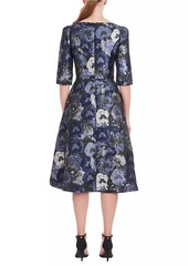 Kay Unger New York Piper Metallic Floral Midi Dress