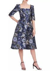 Kay Unger New York Piper Metallic Floral Midi Dress