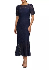 Kay Unger New York Portia Floral Lace Midi-Dress