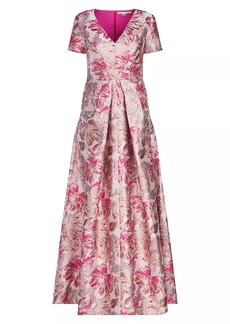Kay Unger New York Rochelle Metallic Floral-Jacquard Gown