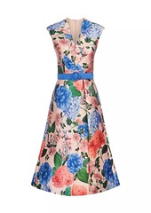 Kay Unger New York Rosemund Floral Mikado Midi-Dress