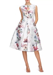 Kay Unger New York Rue Floral Metallic Organza A-Line Midi-Dress