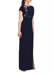 Kay Unger New York Serenity Floral Embellished Column Gown