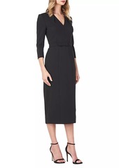 Kay Unger New York Skylar Belted Swan-Neck Midi-Dress