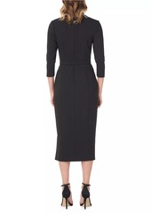 Kay Unger New York Skylar Belted Swan-Neck Midi-Dress