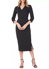 Kay Unger New York Skylar Belted Swan-Neck Midi-Dress