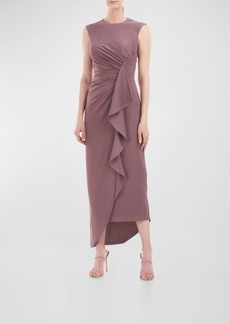 Kay Unger New York Sleeveless Ruched Ruffle Maxi Dress