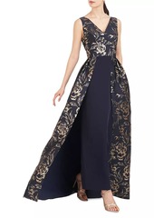 Kay Unger New York Sterling Metallic Rose Jacquard Gown