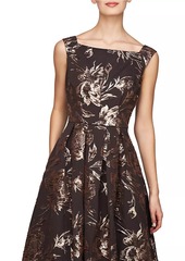 Kay Unger New York Theodora Floral Metallic Jacquard Sleeveless Gown