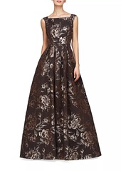 Kay Unger New York Theodora Floral Metallic Jacquard Sleeveless Gown