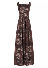 Kay Unger New York Theodora Floral Metallic Jacquard Sleeveless Gown