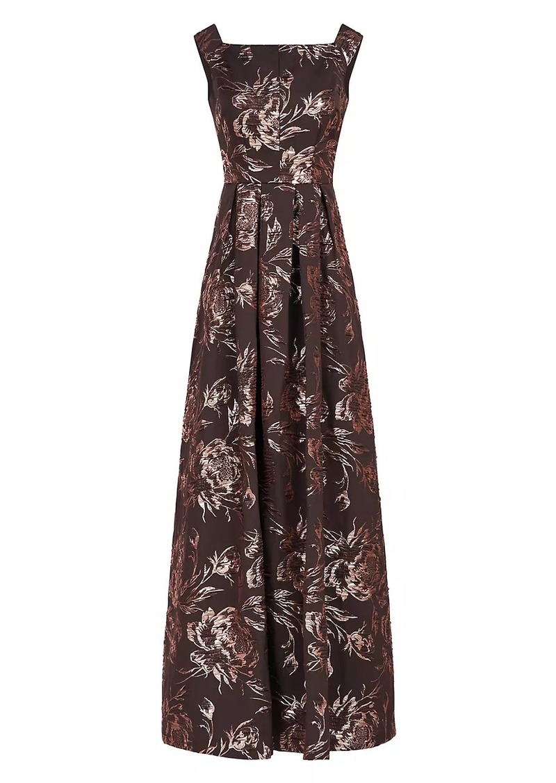 Kay Unger New York Theodora Floral Metallic Jacquard Sleeveless Gown