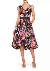 Kay Unger New York Viola Floral Organza Bubble-Hem Midi-Dress