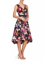 Kay Unger New York Viola Floral Organza Bubble-Hem Midi-Dress