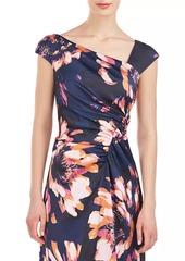 Kay Unger New York Wafa Floral Charmeuse Column Gown