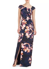 Kay Unger New York Wafa Floral Charmeuse Column Gown