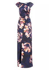 Kay Unger New York Wafa Floral Charmeuse Column Gown