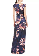 Kay Unger New York Wafa Floral Charmeuse Column Gown