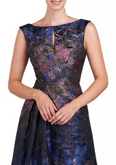 Kay Unger New York Winona Monet Jacquard Cap-Sleeve Gown