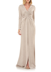 Kay Unger New York Kay Unger Kayla Long Sleeve Evening Gown in Champagne at Nordstrom