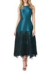 Kay Unger New York Kay Unger Lola Guipure Lace Twill Midi Cocktail Dress