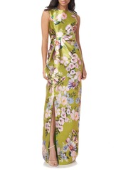 Kay Unger New York Kay Unger Reese Floral Side Bow Sheath Gown