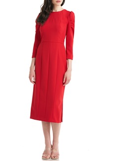 Kay Unger New York Kay Unger Stretch Crepe Midi Dress in Ruby at Nordstrom
