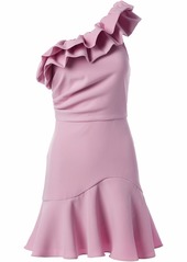 Keepsake The Label Women's Compose One Shoulder Ruffle Drop Waist Mini Dress  S