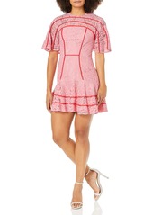 Keepsake The Label Women's Dreamers Short Sleeve LACE Ruffle Hem Mini Dress Peony W POP RED M