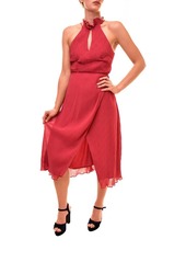Keepsake The Label Women's Skylines Sleeveless Crossover Hem Midi Dress with Front Slit Scarlet red L